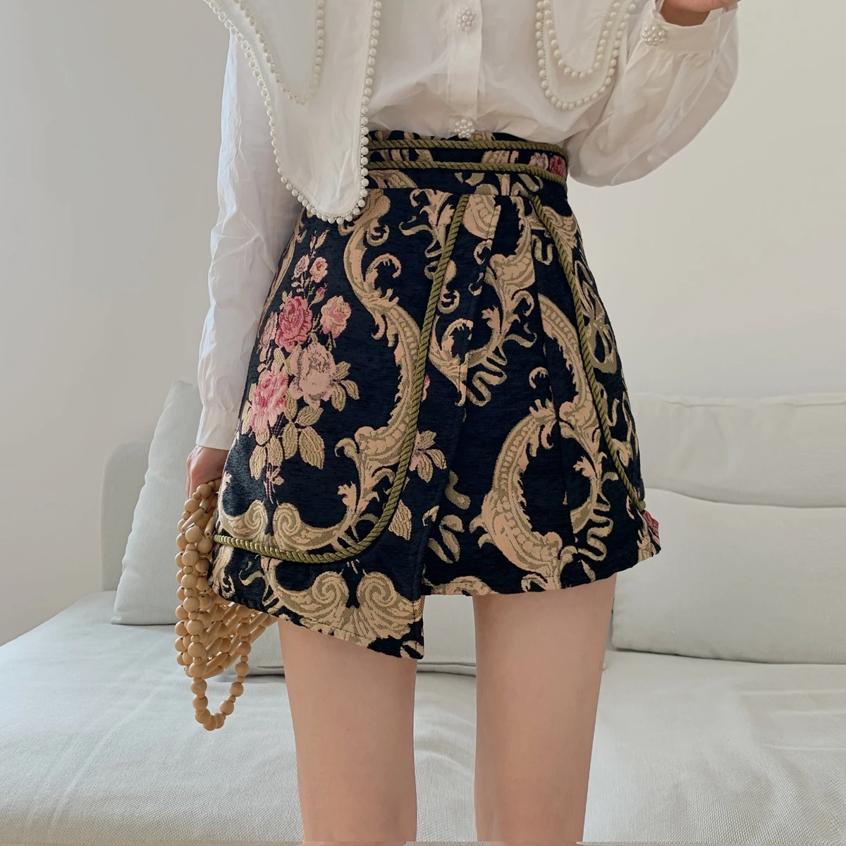 2023 Women\'s Retro Elegant A-line Skirt Flower Embroidery High Waist Slim Above Knee Women Mini Skirt Fashion Vintage Clothes