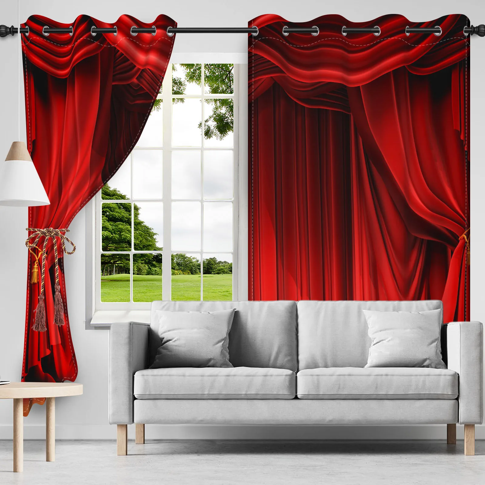 

Red Window Curtain Bedroom Living Room Darkening Apartment Blackout Privacy Curtain Top Grommet Polyester Fabric 2 Panels Set
