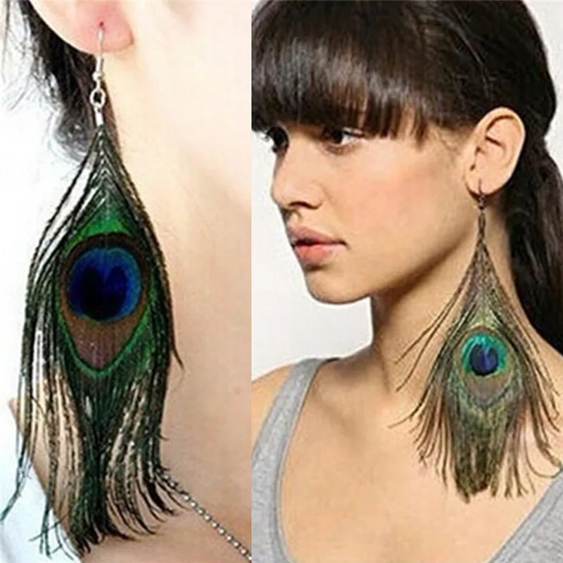 Crystal Long Design Peacock Feather Drop Earrings For Women Earring New Jewelry