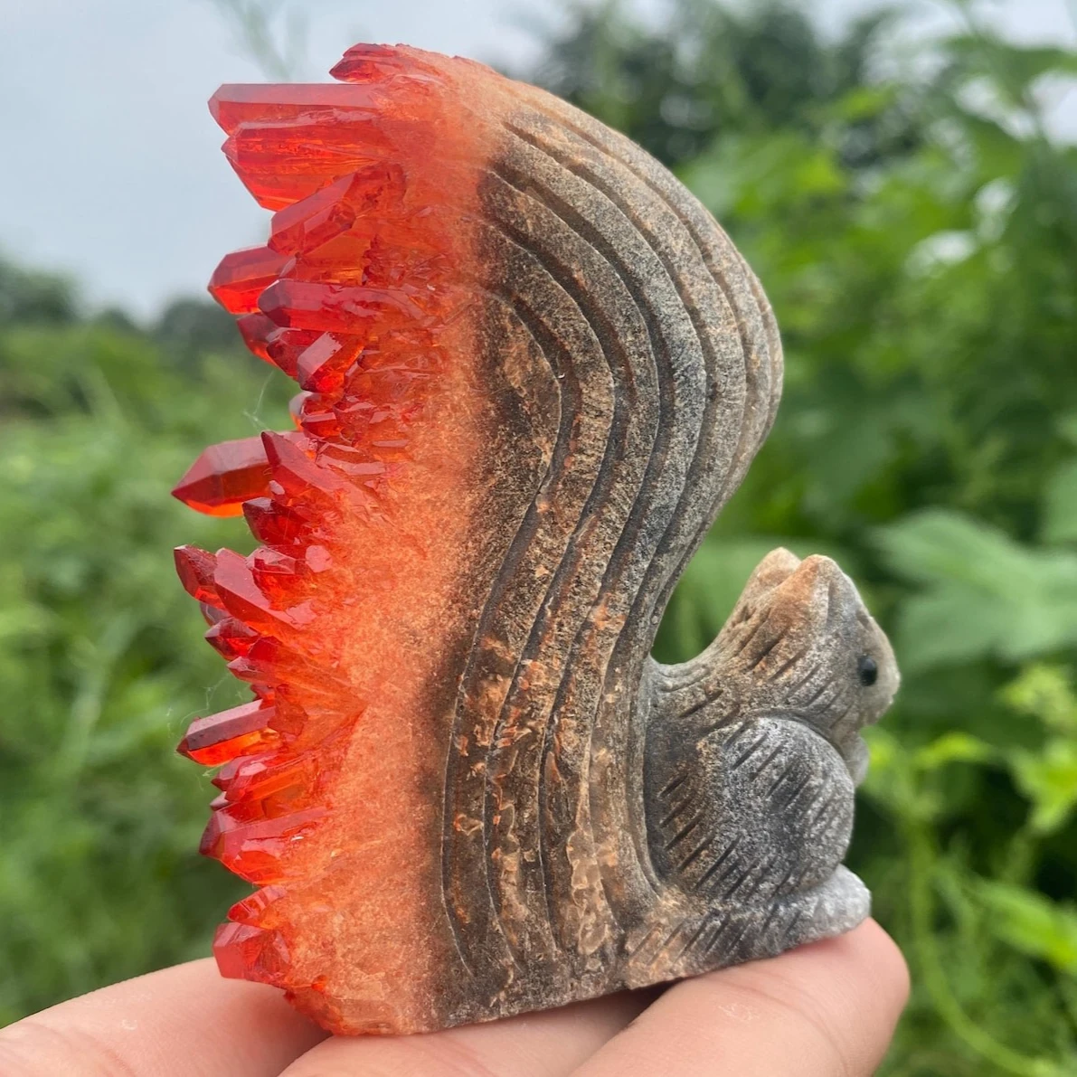 Red Quartz Crystal Squirrel: Natural Carved Specimen, Home Decor