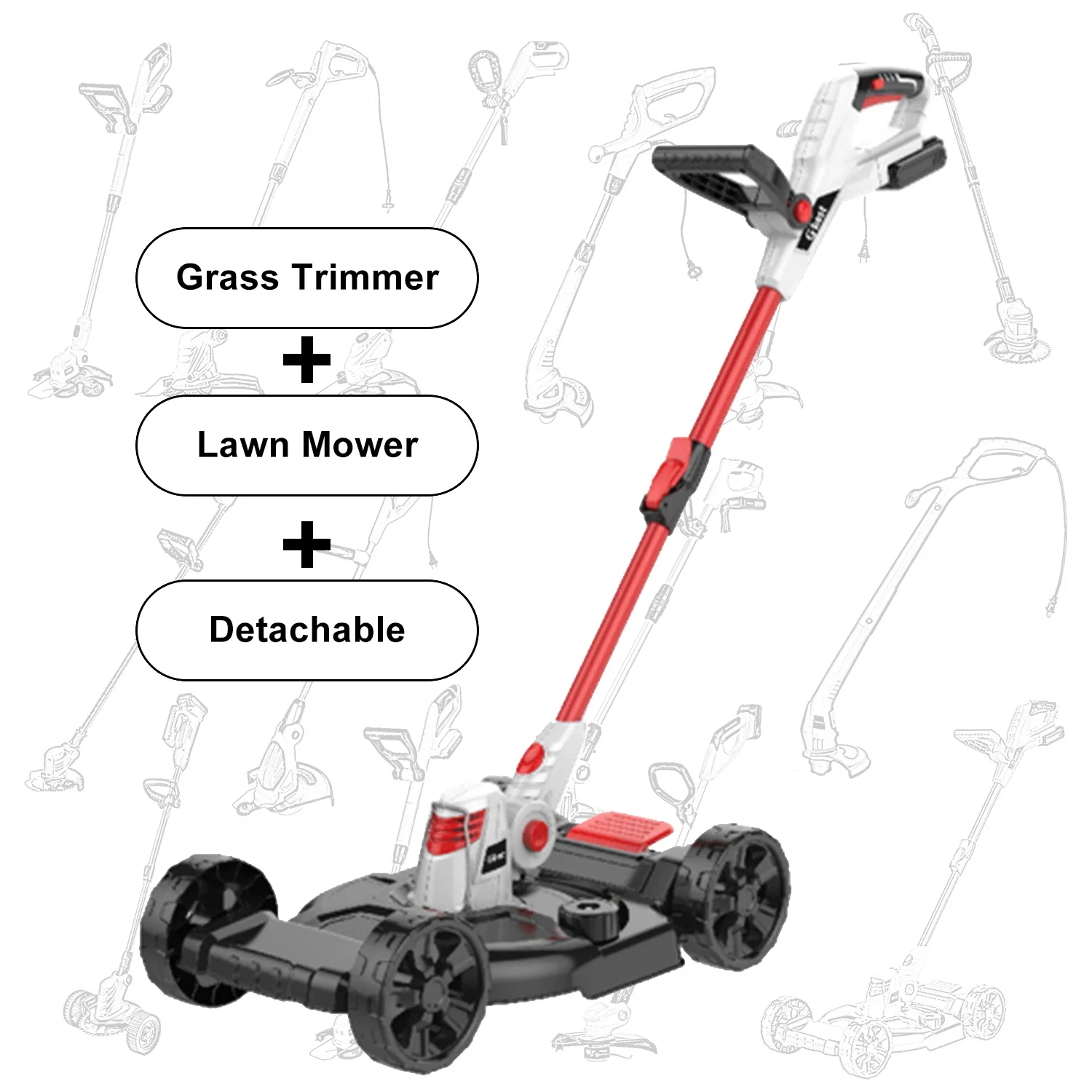 20V 2 in 1 multifunction garden tools cordless electric grass trimmer machine and lawn mower for grass with wheels