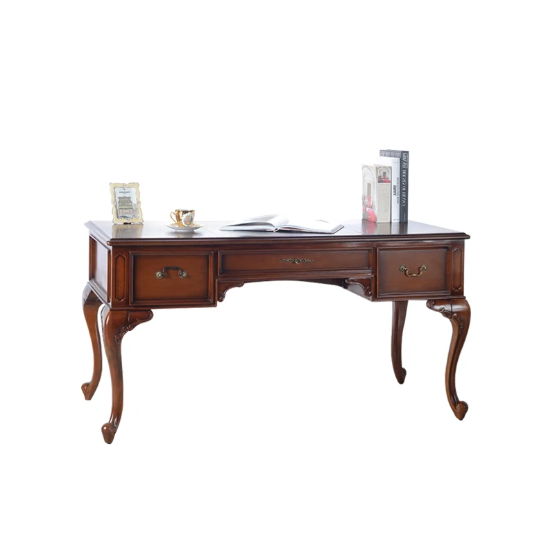 

Mahogany heart engraved computer European solid wood American desk household with pumping desk