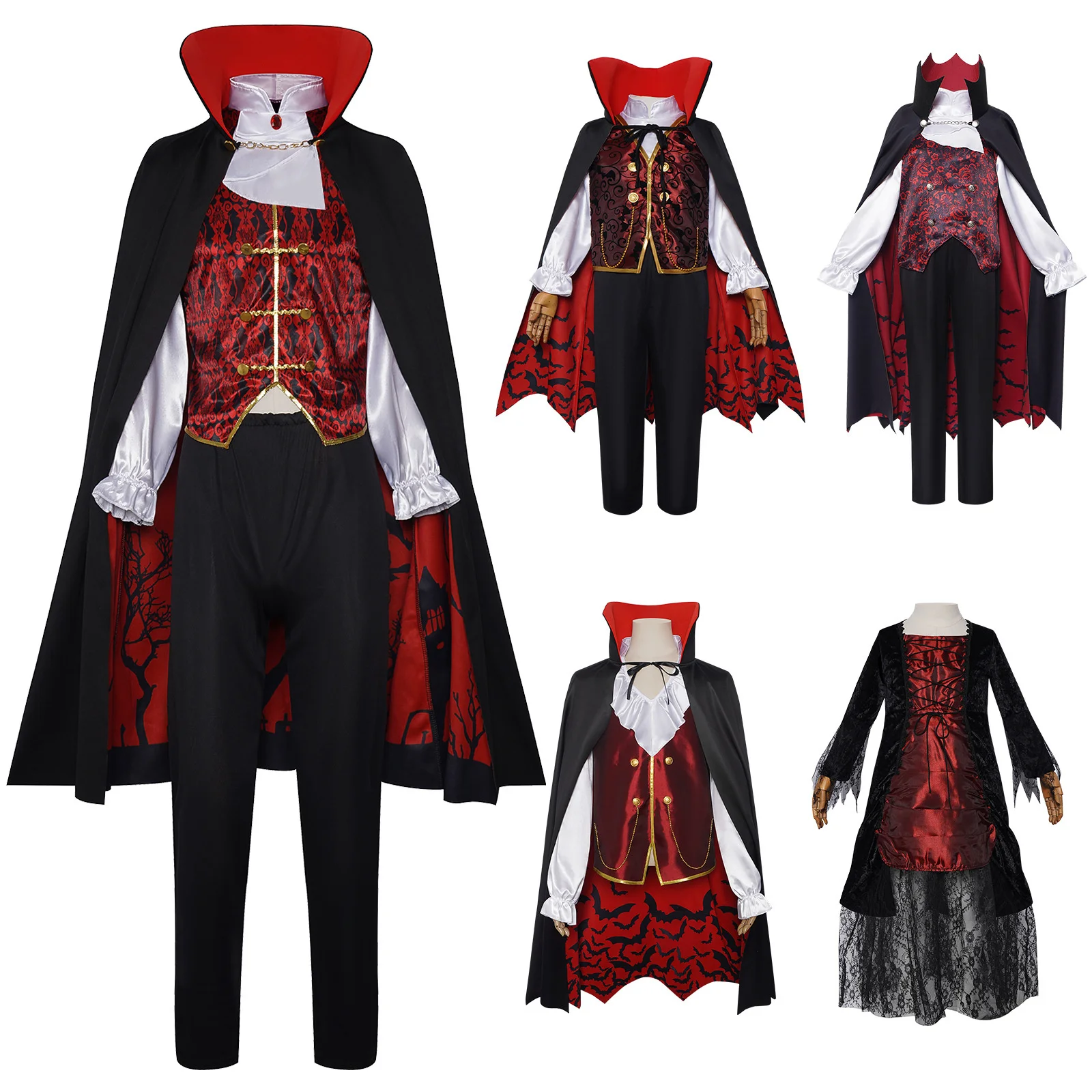 

Kids Gothic King Cosplay Costume Boys Medieval Court Shirt Cloak Girls Formal Dress Halloween Set Fancy Dress Up