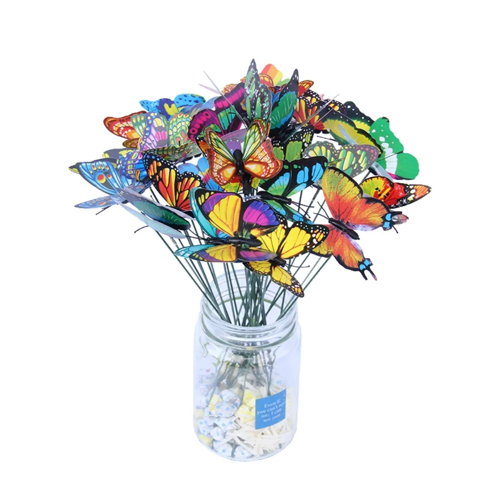 20pcs/lot 3D PVC Simulation Butterfly Outdoor Garden Decoration Creative Horticultural Arrangement Simulated Plug-in Butterfly