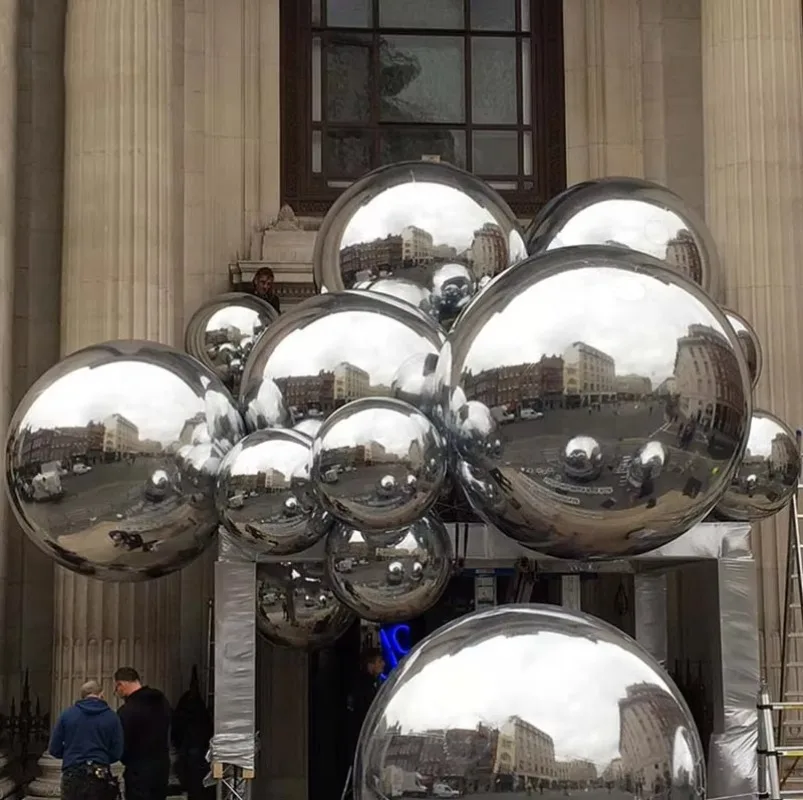Modern Shiny PVC Inflatable Giant Silver Gold Mirror Balloon Ball Outdoor Wedding Birthday Party Ornaments