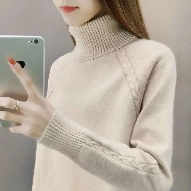 Loose Ladies Wool Coat High Collar Thickened Top Autumn Winter Season Casual Style Resistant To Cold