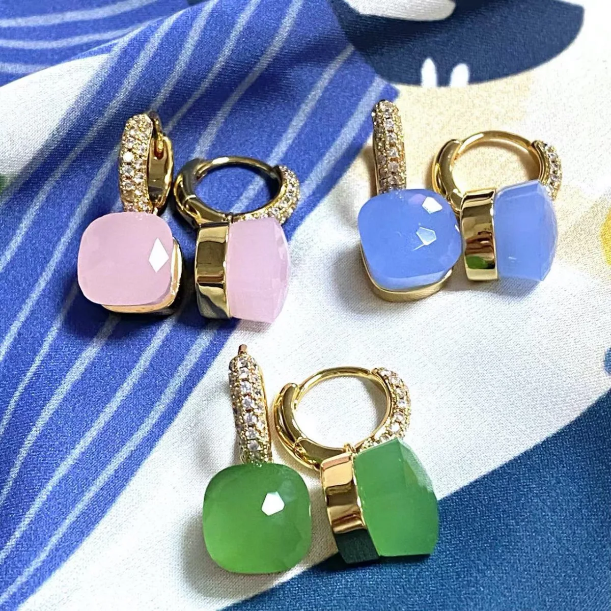 10.6mm Snoep Kleur Oorbellen Inlay Transparante Zirkoon 27 Kleuren Kristallen Oorbellen Vergulde Mode-sieraden Voor Vrouwen
