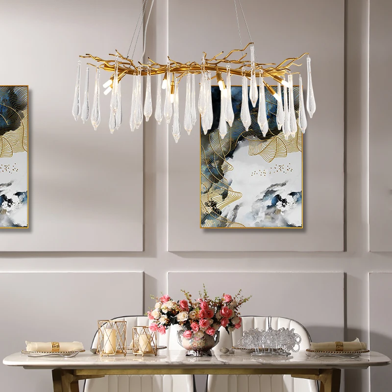 Branch Crystal Chandelier For Kitchen Table Living Dining Room Bedroom Round Modern Gold Crystal Hanging Chandelier Lights