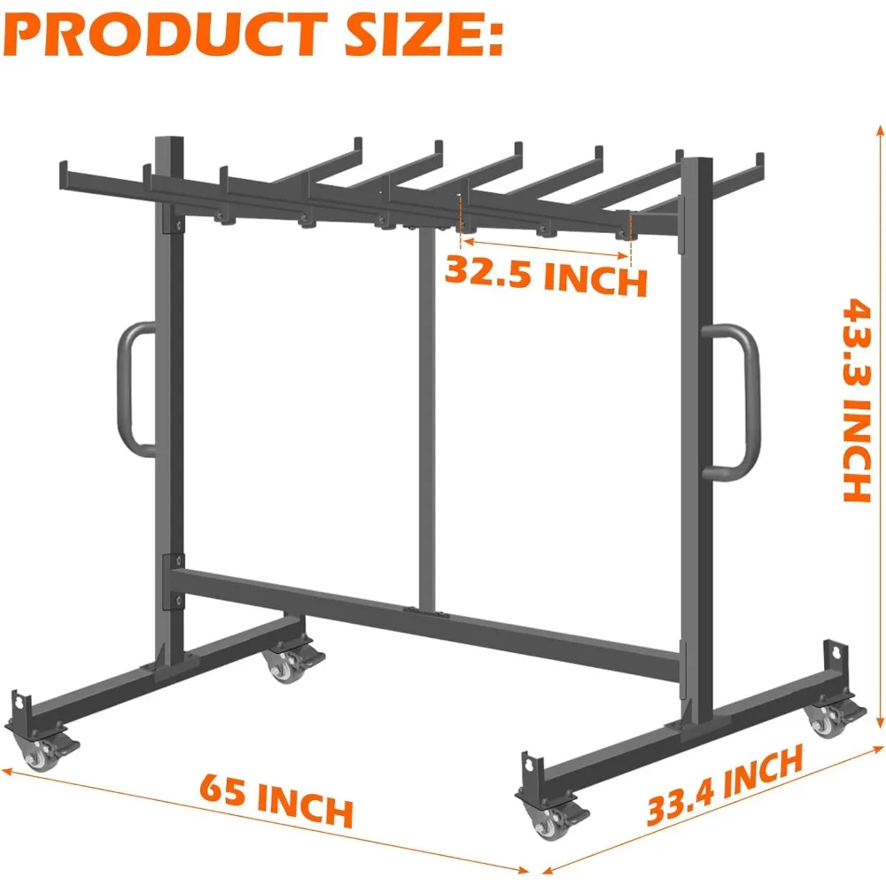 عربة تخزين قوية قابلة للطي لـ 42 كرسيًا أو 12 طاولة، سعة وزن 550 رطل، حامل كرسي معدني قوي #5