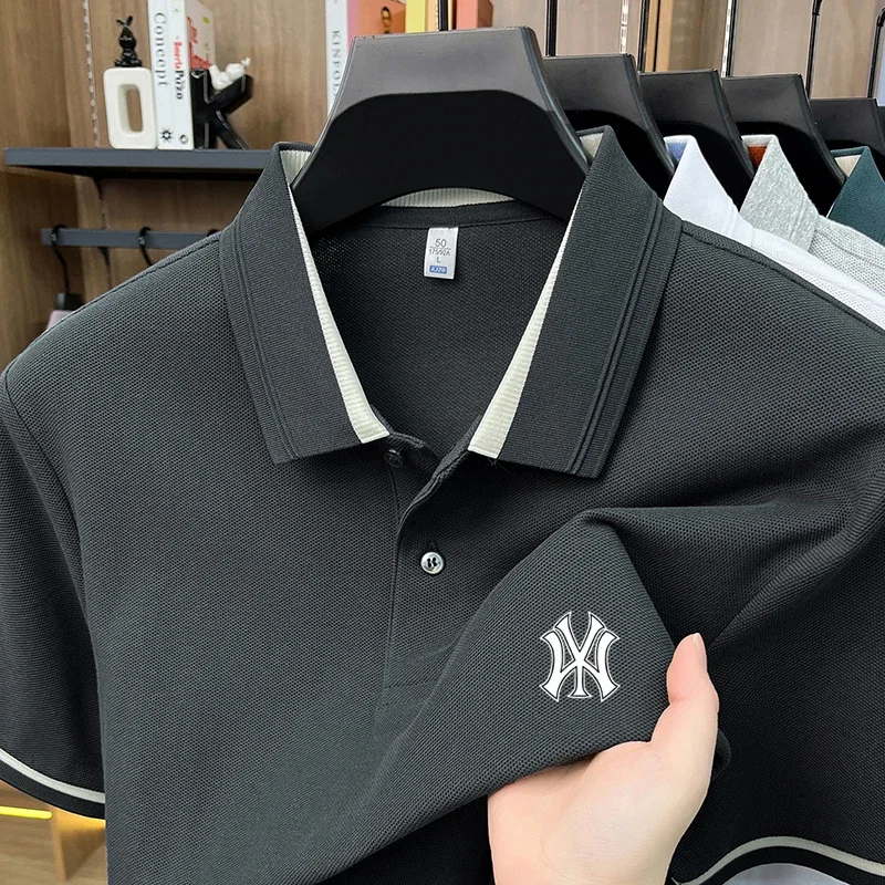 2026 Summer Breathable Lapel Solid Color T-shirt High End Men's Short Sleeved Business Casual Polo Shirt Brand Top