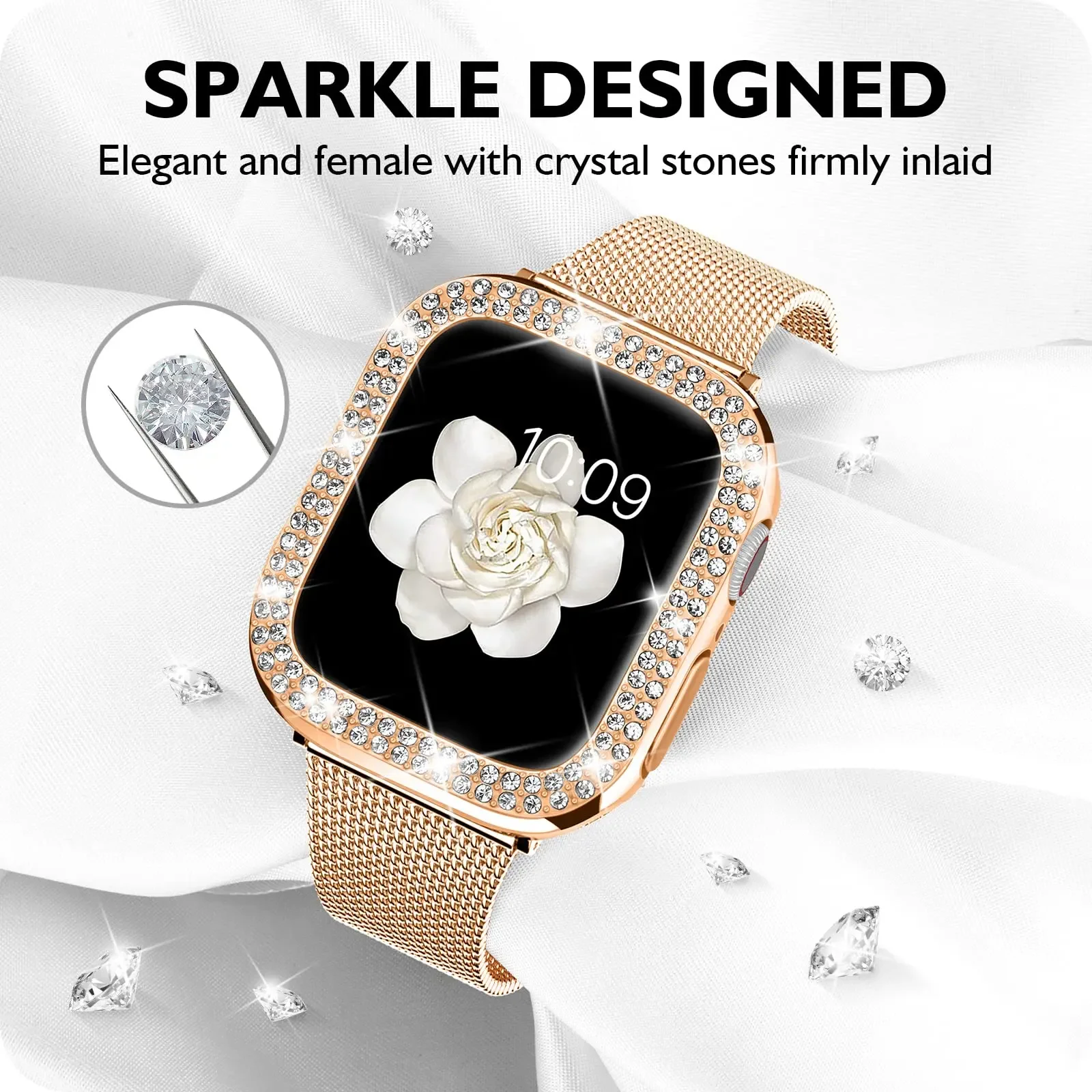 Diamond Case+Strap for Apple Watch Ultra Band 49mm 45mm 44mm 40mm 41mm 38 42mm Metal Bracelet for IWatch Series 9 8 7 6 SE 5 4 3