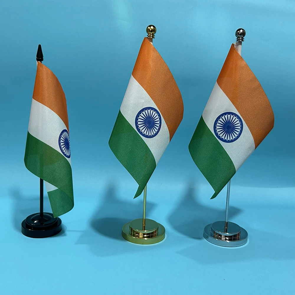 SKY FLAG Drapeau de bureau de l'Inde, 14x21cm, en polyester, drapeau national indien, bannière de pays, ornements de bureau
