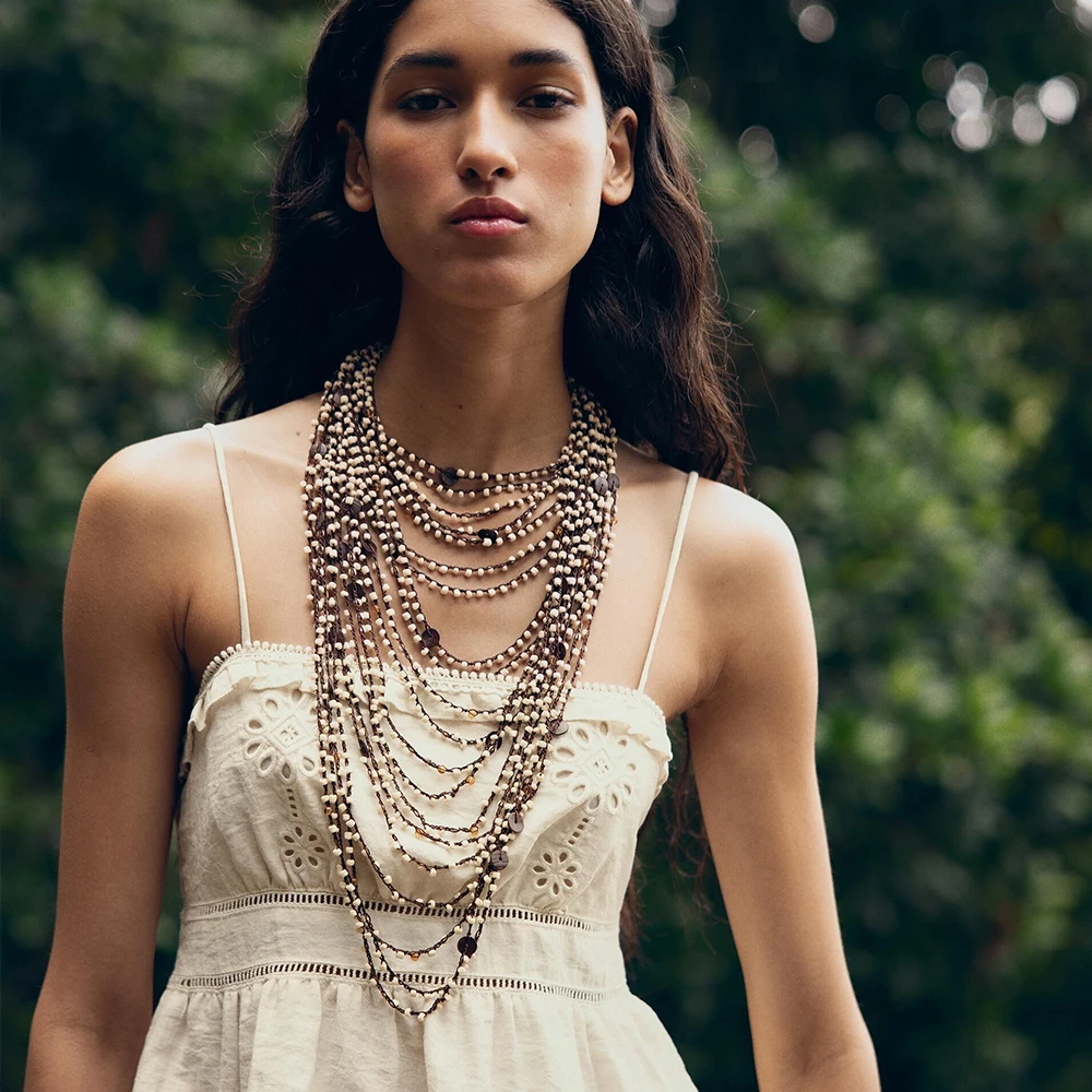 

Fashionable And Exaggerated Multi Layers Stacking Necklace For Women Weave Beads Rope Jewelry Sweater Chain Jewelry Accessory