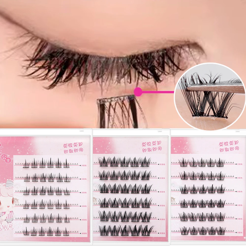 6 Rows/box Self-adhesive False Eyelashes Transparent Eyelash Rod Easy To Wear Individual Cluster Lashes Natural Lashes Extension