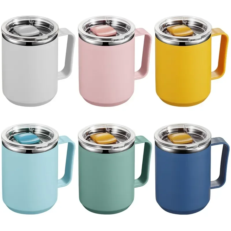 1pc Vacuum Mug With Lid Handle, Double Wall Stainless Steel Mug With Handle And Lid, Portable Insulated Cup For Traveling