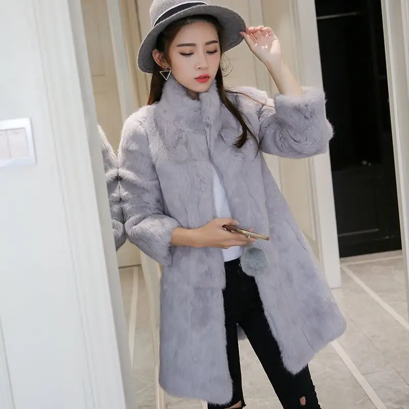 Real fur coat For women winter long style natural rabbit fur jackets Warm quality 100% rabbit fur coats Female overcoat