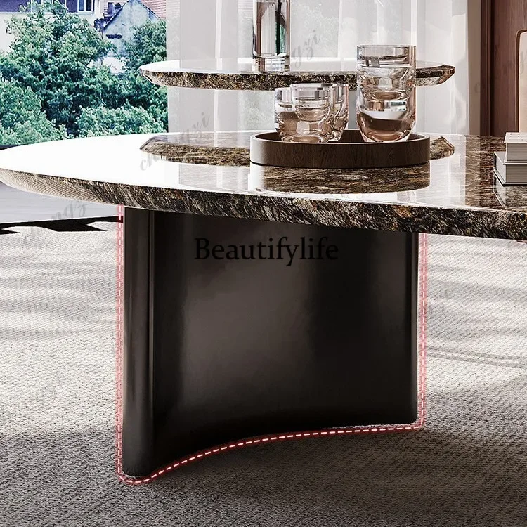 NQ52 Natural luxury stone coffee table imported platinum diamond sofa coffee table combination high-end home designer models