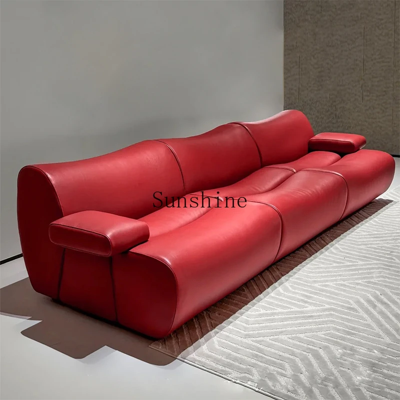 French small apartment first layer cowhide retro leather sofa red