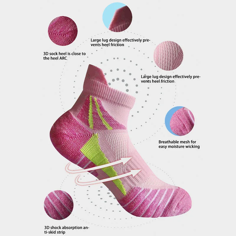 GYMIGO 4/10 Pairs Sport Socks Women Running Socks Bright Color Terry Sole Cycling Socks Mesh Breathable Outdoor Hiking Socks