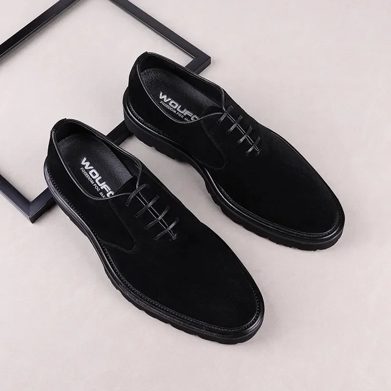 

Spring New Anti Fleece Business Casual Leather Shoes British Nubuck Small Round Head Thick Sole Leather Shoes for Men