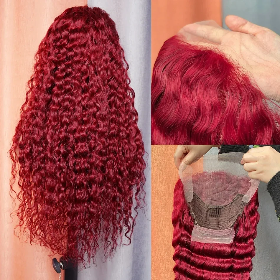 30 40 Inch Deep Wave Wigs 99J Burgundy 13x6 HD Lace Frontal Human Hair Wig For Women Colored Lace Front Human Hair Wigs Red Wig