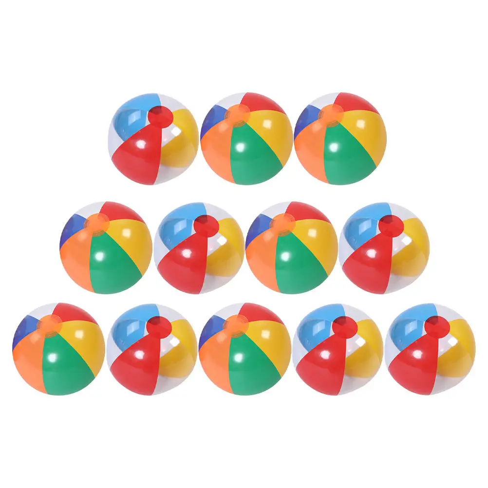 12pcs Inflatable Beach Balls for Kids – Colorful PVC Sports Toys with Pump Tube, Party Play Supplies