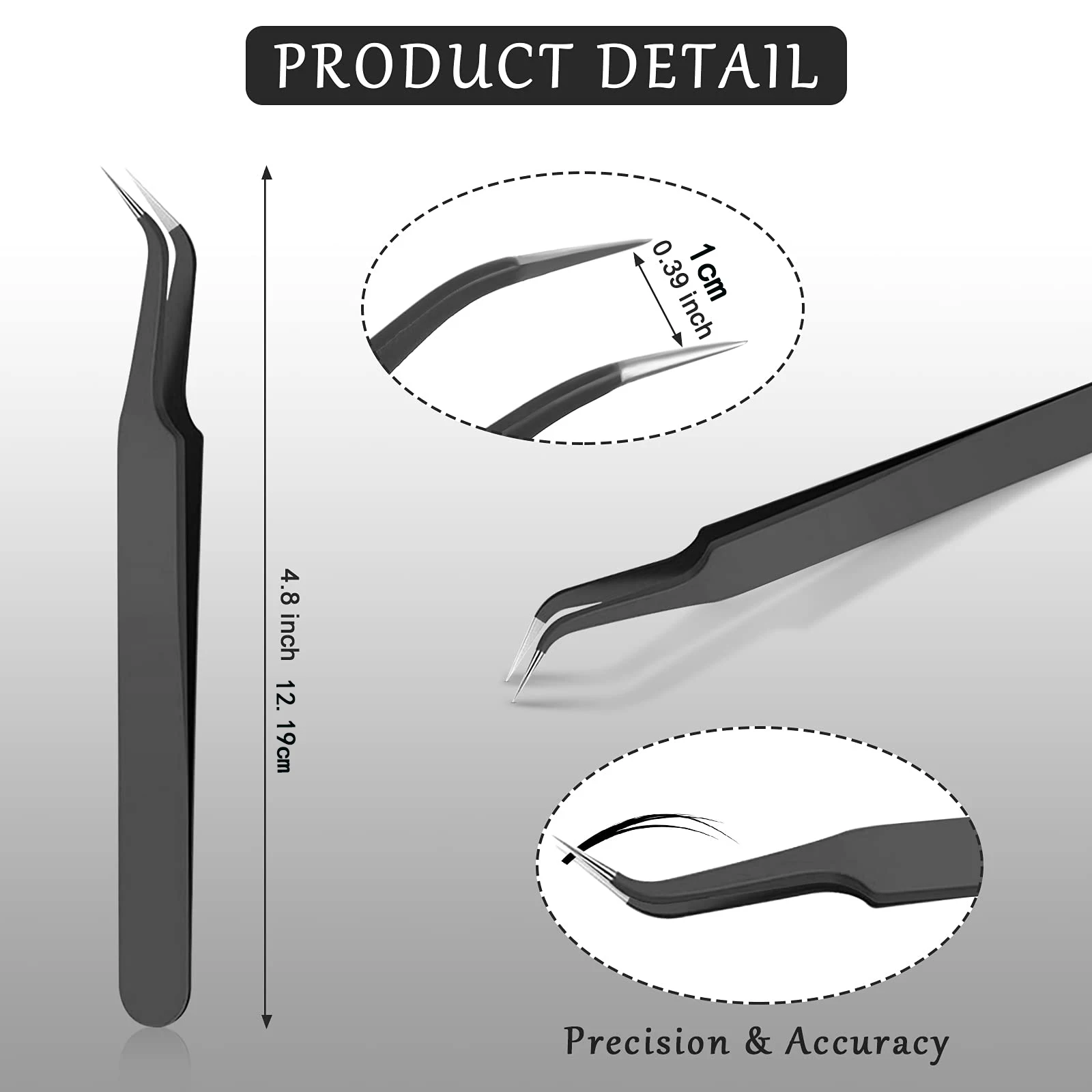 vvocci Professional Curved Pointed Tip Eyelash Extension Tweezers – 9Pcs Stainless Steel Precision Tool Set with Protective Caps