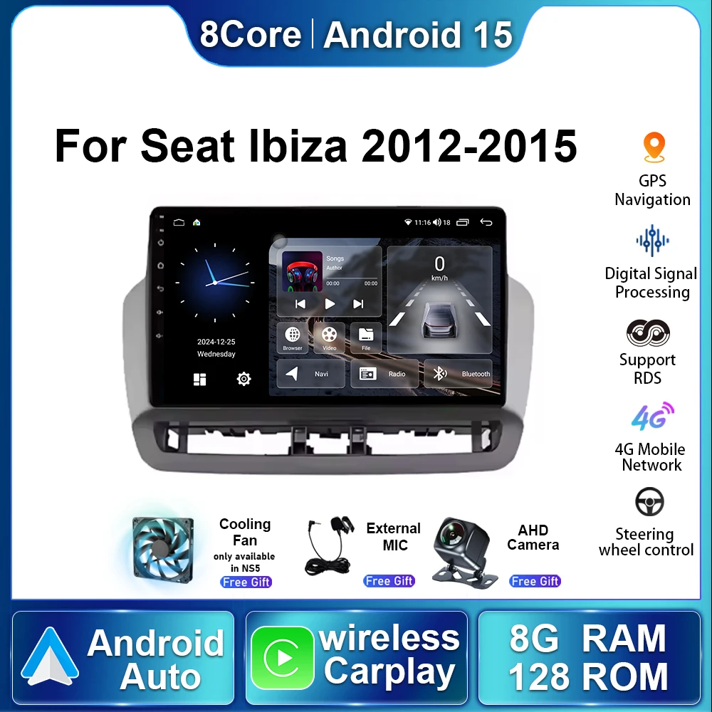 Radio para Auto Seat Ibiza 2012 2013 - 2015 Android 15 Autoradio Reproductor Multimedia de Video Estéreo Inalámbrico Carplay 5G Navegación GPS