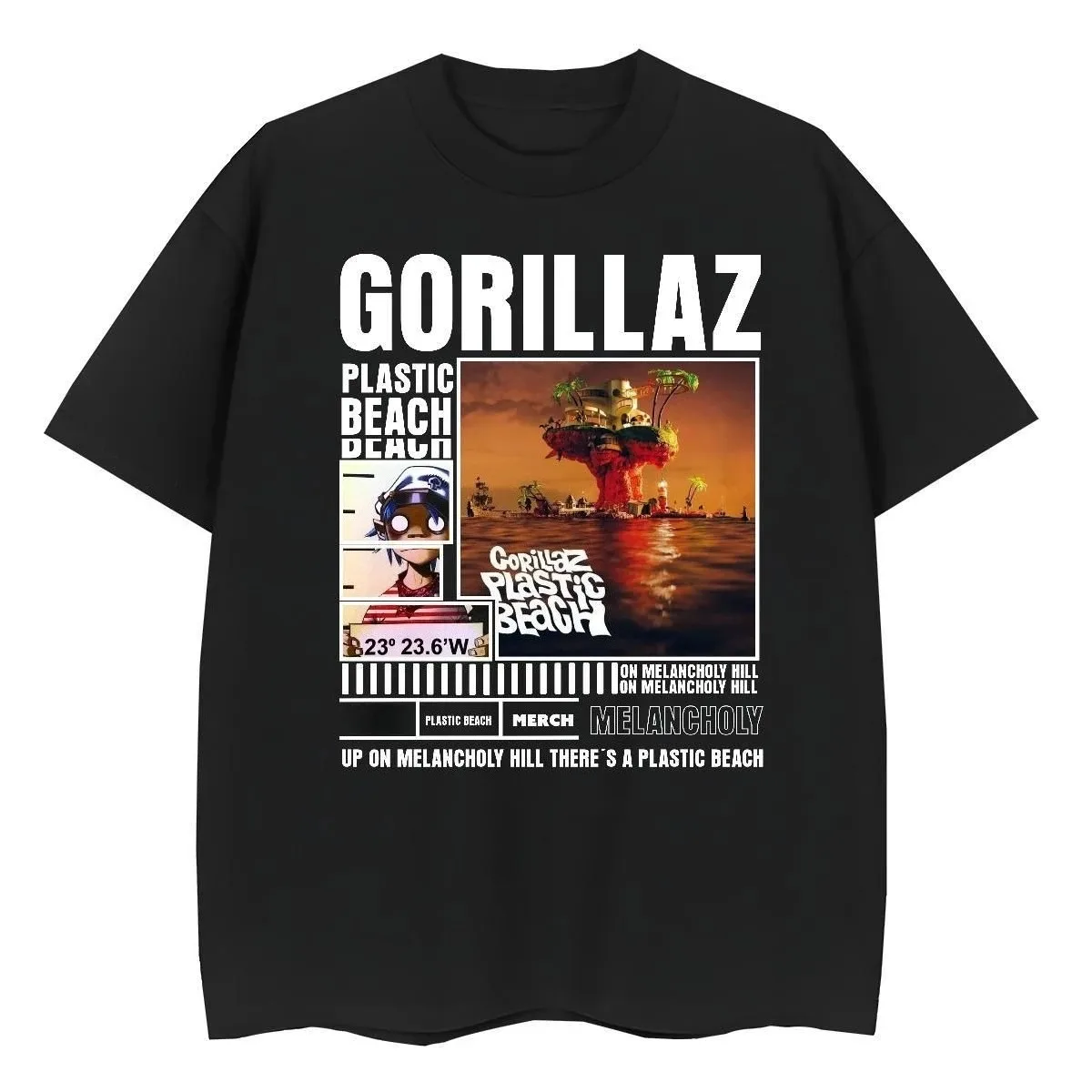 Gorillaz Plastic Beach Pattern Pure Cotton Unisex T-Shirt, 2026 Summer New Men's Pop Music Fashion Y2K Short Sleeve T-Shirt