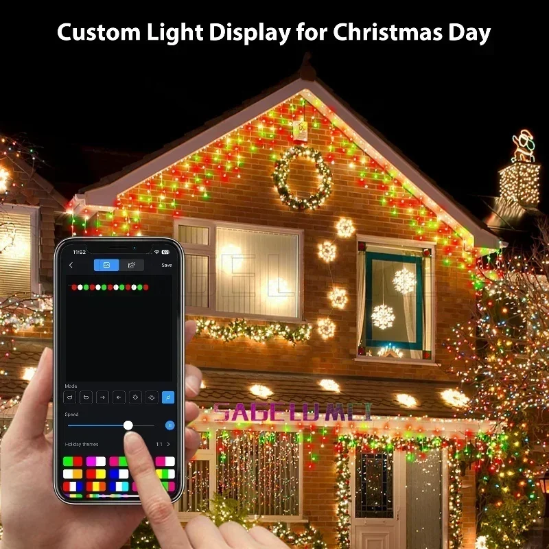 Outdoor Waterproof LED Curtain Lcicle Lights Smart APP DIY Remote RGBIC Fairy String Lights Christmas Decoration Yard Eave Light