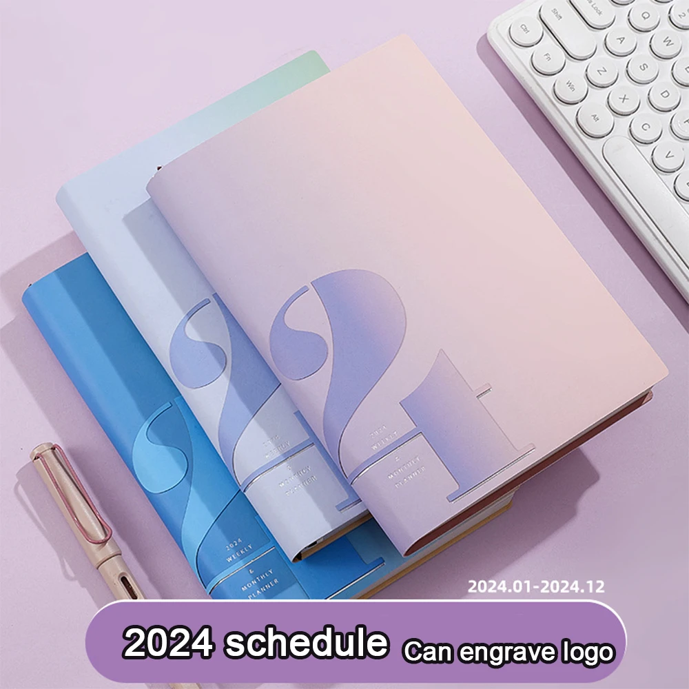 (Can Engrave Logo) New 2024 Work Planner, Student Self-disciplined Study Plan, Daily Memo, Notebook, Business Notepad