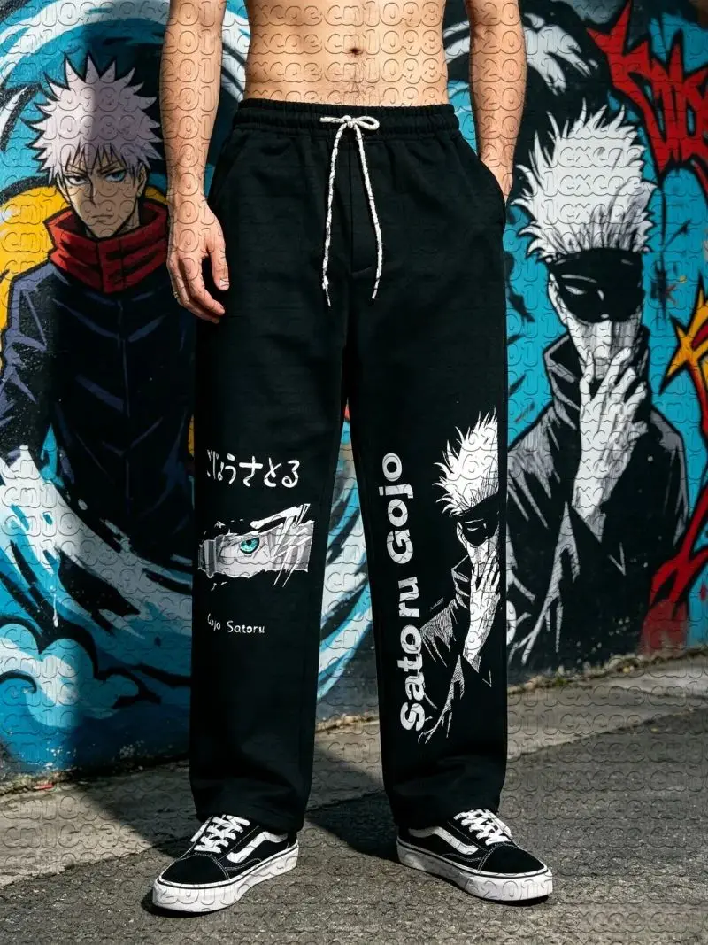 New Anime Gojo Satoru Cracked Eye Print Straight Pants Unisex Quick Dry Jujutsu Kaisen Summer Street Sport Casual Sweat Trousers