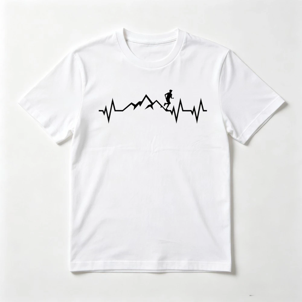 Minimalism Style Trail Running Heartbeat Graphic Printed Gift for Run Runner T-Shirt Casual Fashion Loose Man Women Clothing
