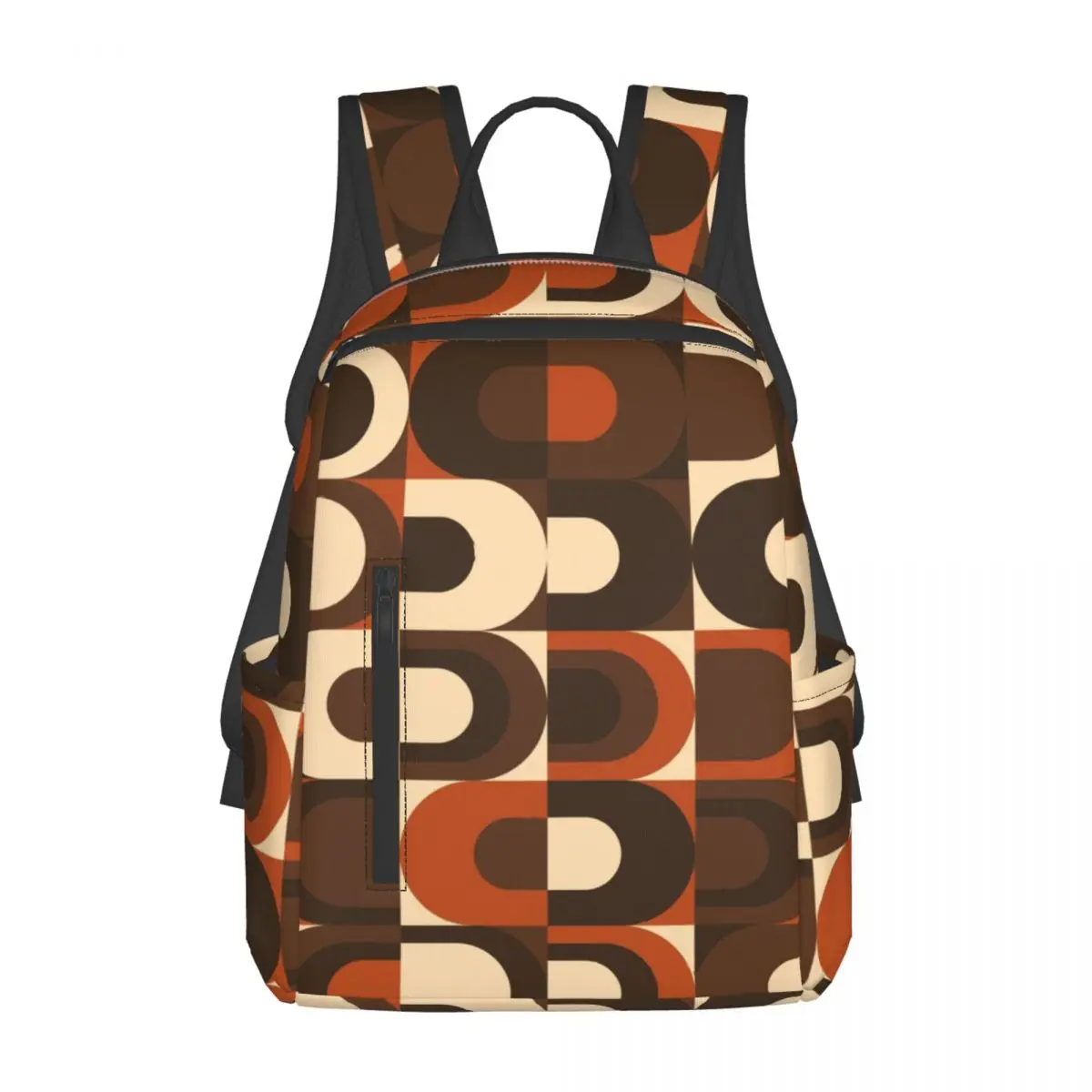 

70s Pattern Retro Inustrial In Orange And Dark Brown Backpack Daypack Large Capacity Kids BookBag School Bag Shoulder Bags