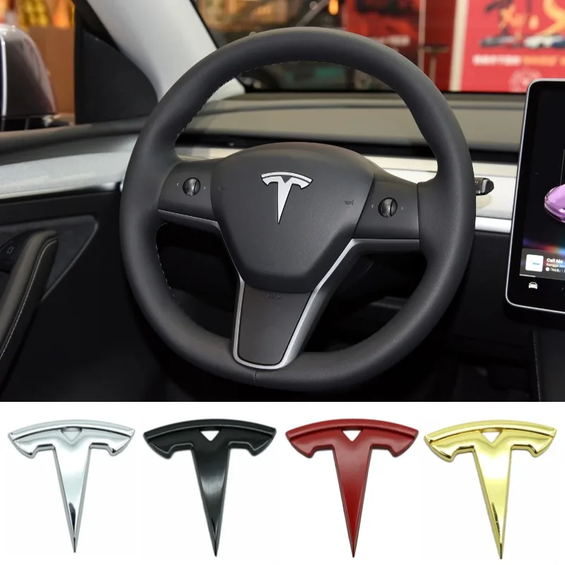 5.5x5.5cm Metal Car Steering Wheel Cover Sticker for Tesla Model 3 S X Y Auto Interior Refitting Emblem Modification Accessories