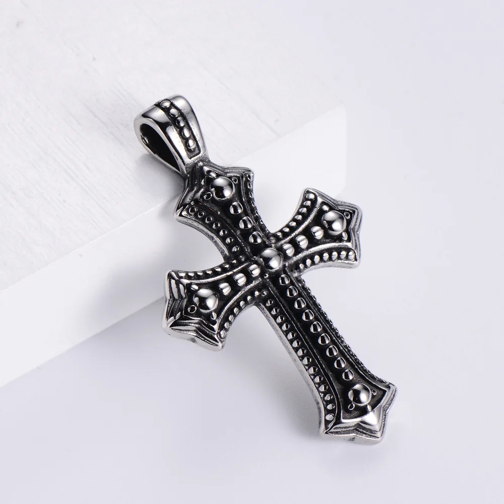 Vintage Stainless Steel Cross Pendant Necklace For Men Fashion Retro Cross Charms Box Chain DIY Hip Hop Jewelry Accessories