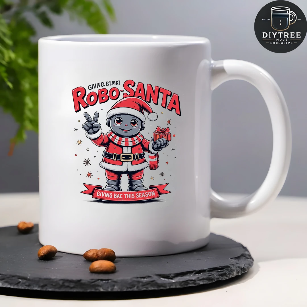 11oz Santa Claus Robot Mug + Cartoon Santa Claus Cup Christmas Gift Kids Cup Family Office Coffee Cup