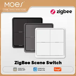 MOES 4 Gang Tuya ZigBee Wireless 12 Scene Switch Push Button Controller Battery Powered Automation Scenario for Tuya Devices