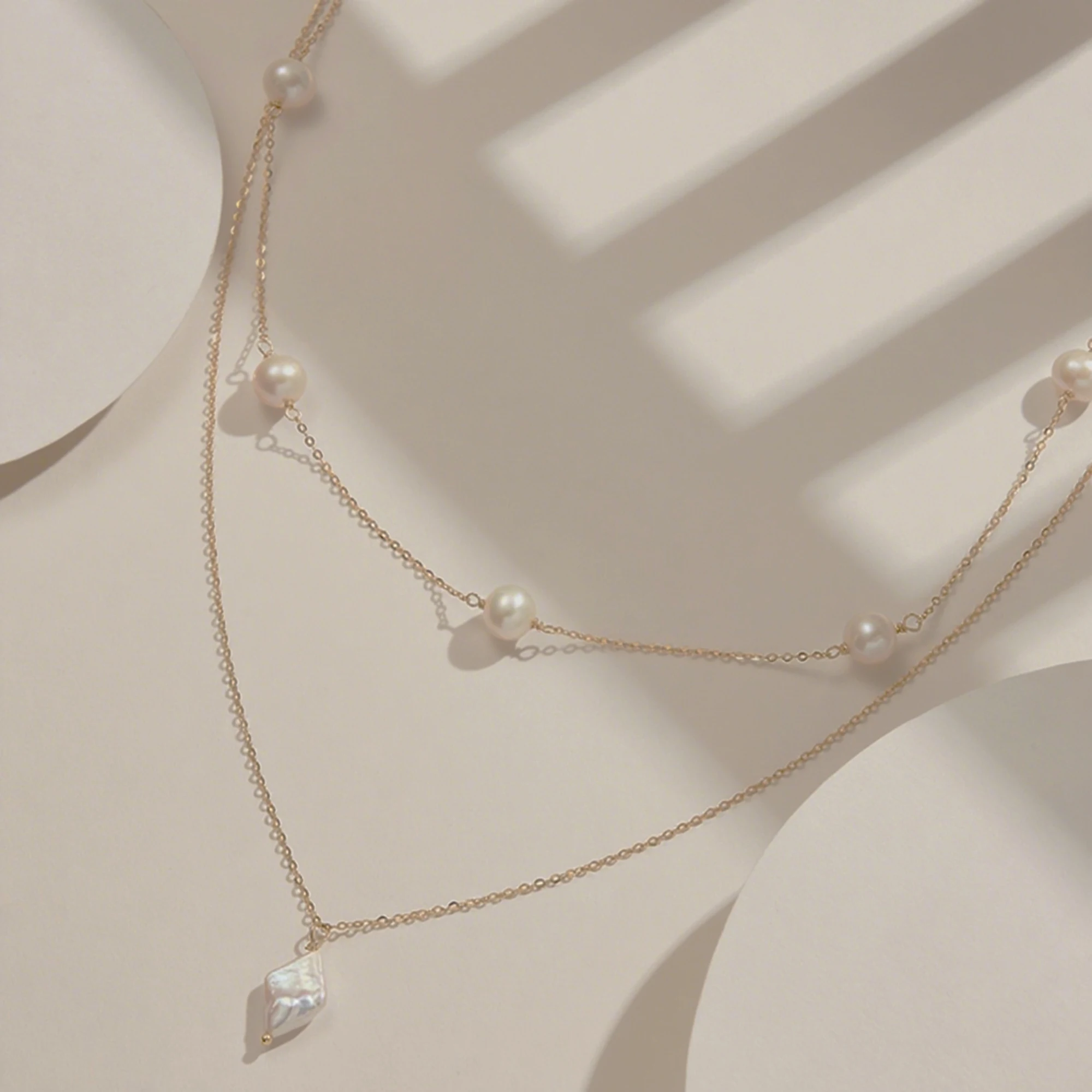 

EFFIE QUEEN 14K Gold Double Layered Necklace Elegant 925 Sterling Silver Cultured Pearl Necklace Party Jewelry for Women BQN14