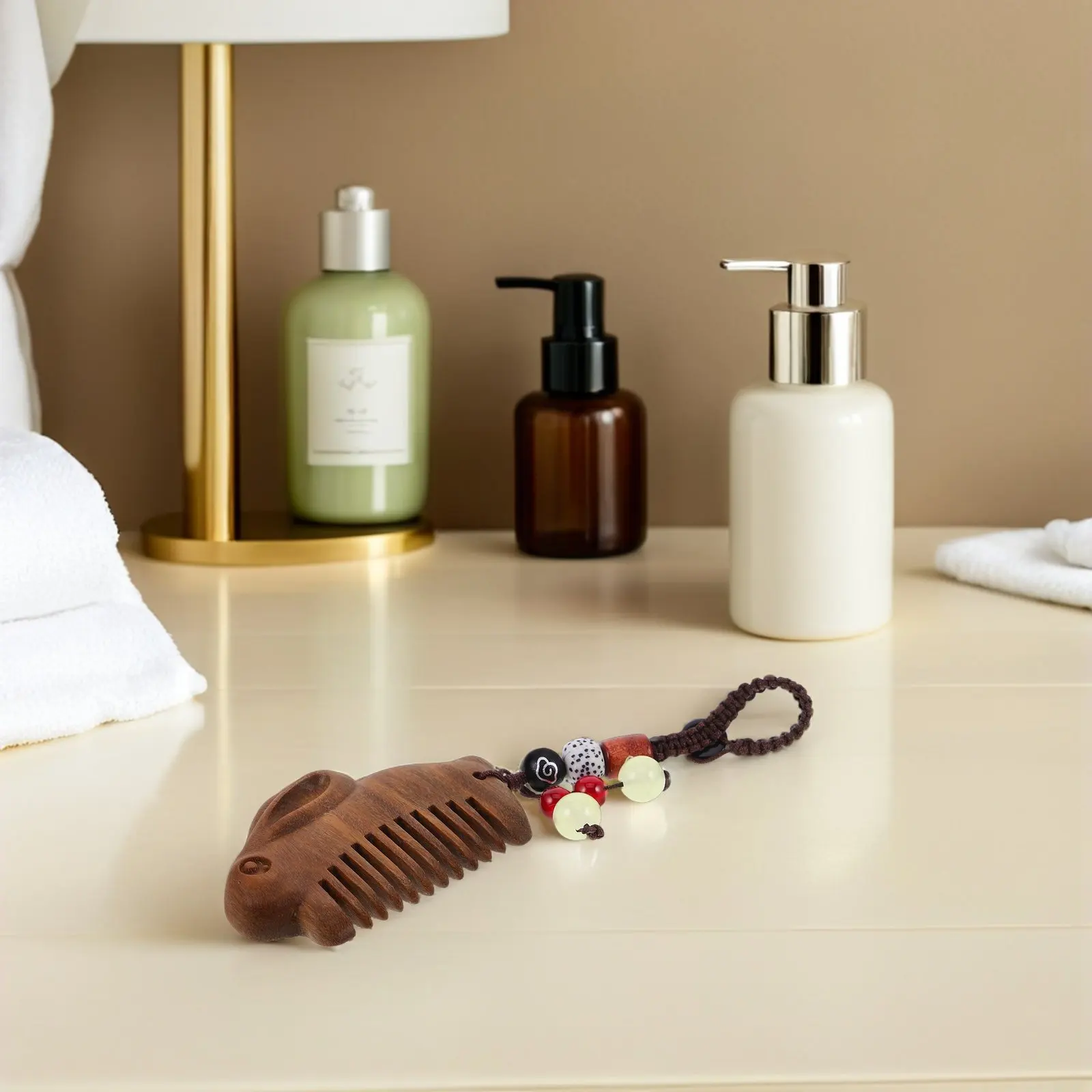 

Sandalwood Pocket Comb Ancient Style Mini Carved Lotus Fish Hair Brush Portable Travel Vintage Keychain Ornament