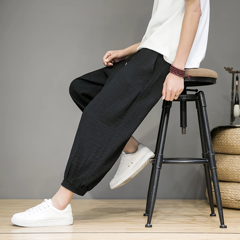 

Мужские брюки Harlan из ледяного шелка, летние, тонкие, укороченные, свободного кроя, повседневные, с зауженными штанинами, фасон «фонарик», свободный крой