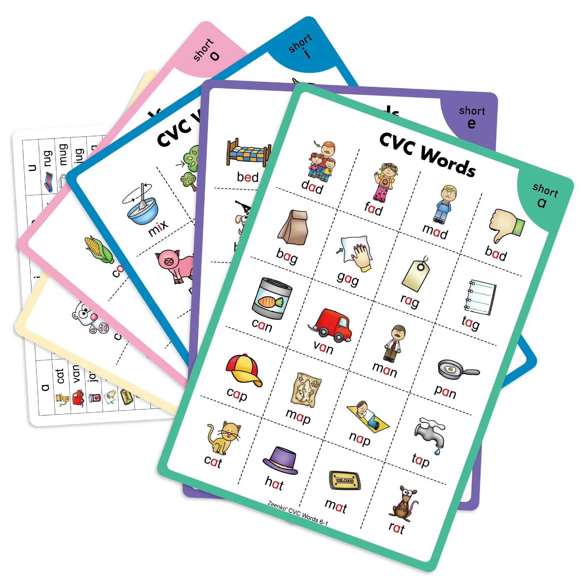 

6 CVC Children's Educational Posters with Cartoons for Early English Learning, Multi-Theme Cognitive Preschool Hanging Charts