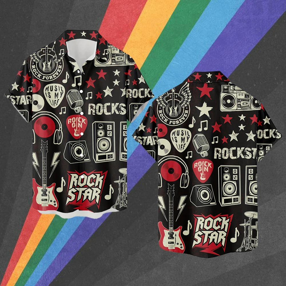

Rock Style Vintage Pattern Shirt Personality Hip-hop Party Casual Streetwear Summer Lightweight Breathable Short-sleeved Tops