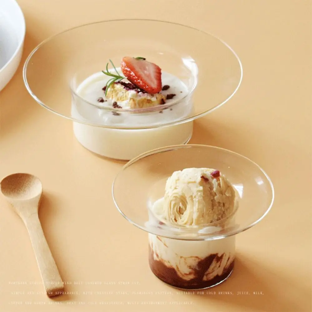 Multifunctional Transparent Glass Bowl Straw Hat Shaped Decorative Fruit Salad Plate Household Juice Cup Coffee - Image 2
