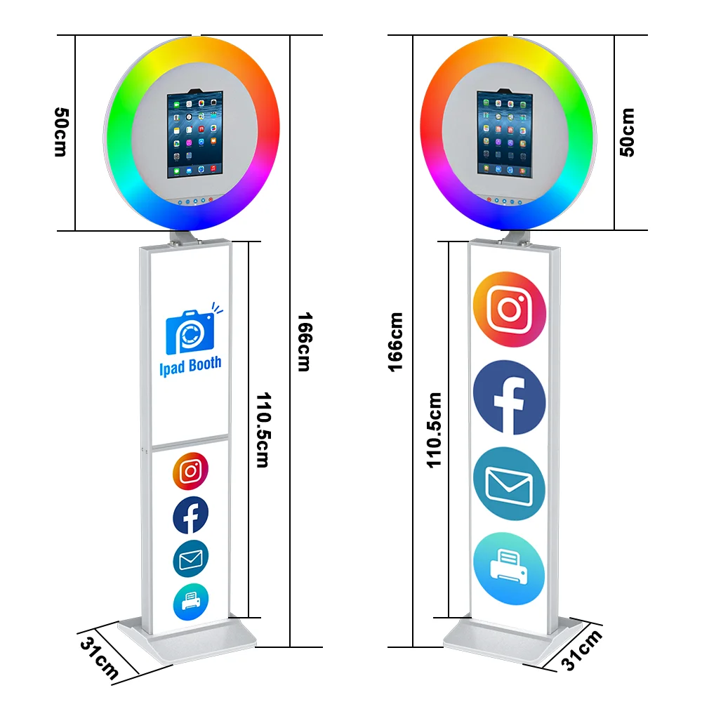 New Style iPad Photo Booth For Party Events Portable Selfie Ipad Photo Booth Machine Stand With Ring Light Flight Case