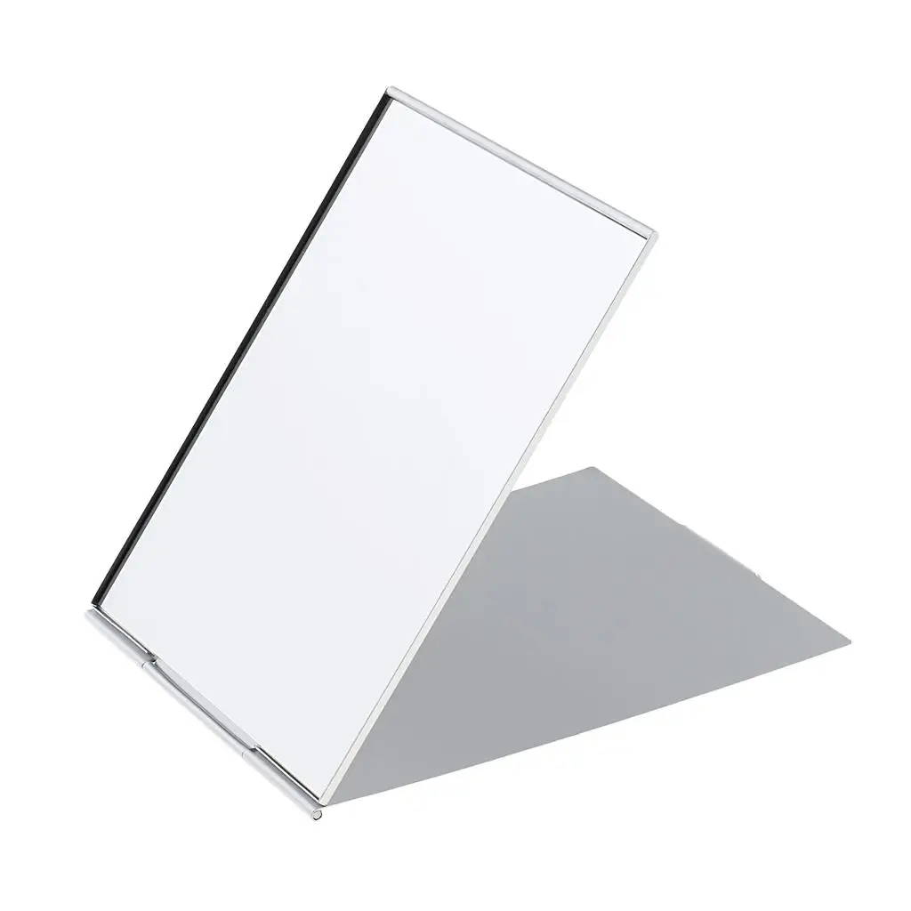 Travel Compact Square Folding Makeup Cosmetic Mirror Silver w/ Aluminum Frame