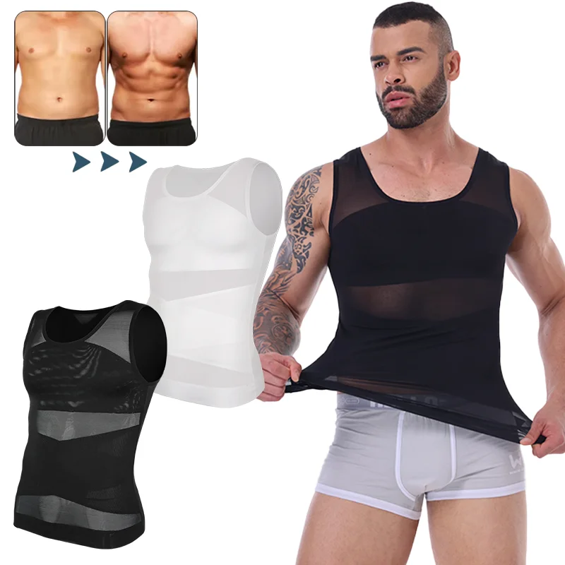 

Мужская компрессионная корректирующая одежда для коррекции живота, рубашка для похудения X Cross, дышащая сетчатая майка без рукавов, майка