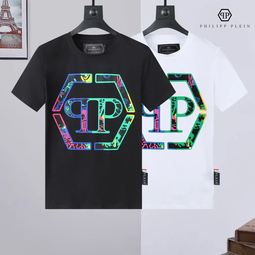 Phillip plein Personality Classic trend Retro fashion simple diamond series crewneck T shirt Casual party play short sleeve