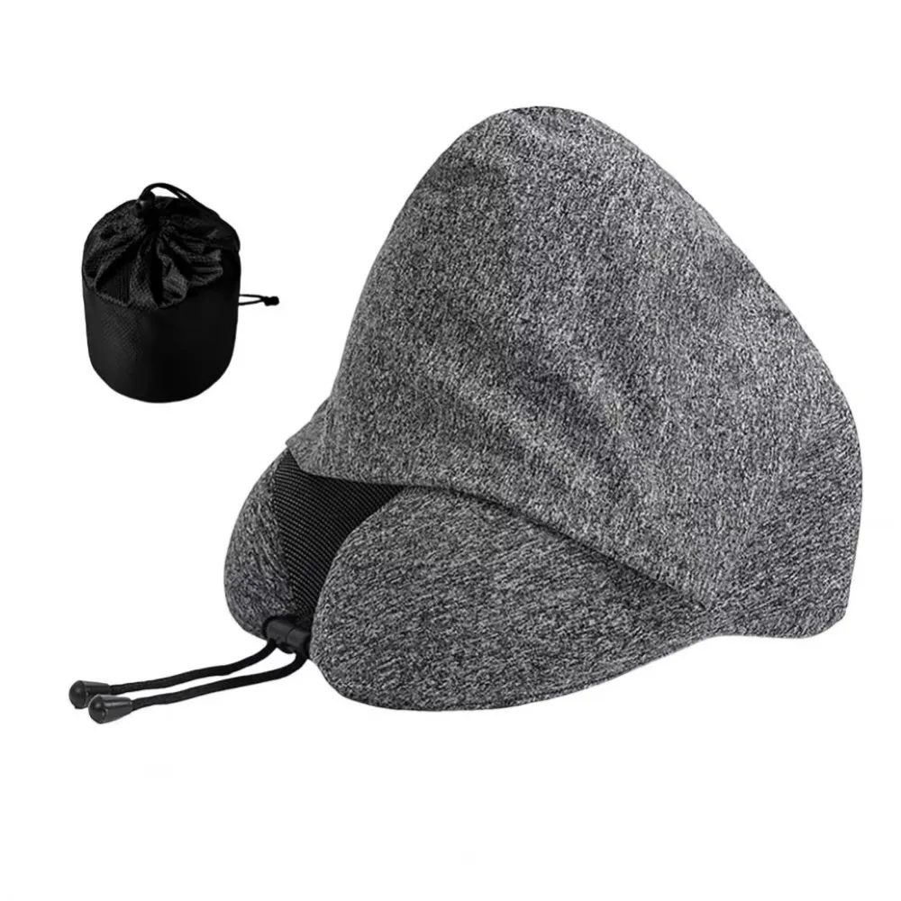 Removable Travel Neck Pillow Adjustable Washable Cover U-shaped Pillow with Cap with Storage Bag Soft Support Car Neck Cushion