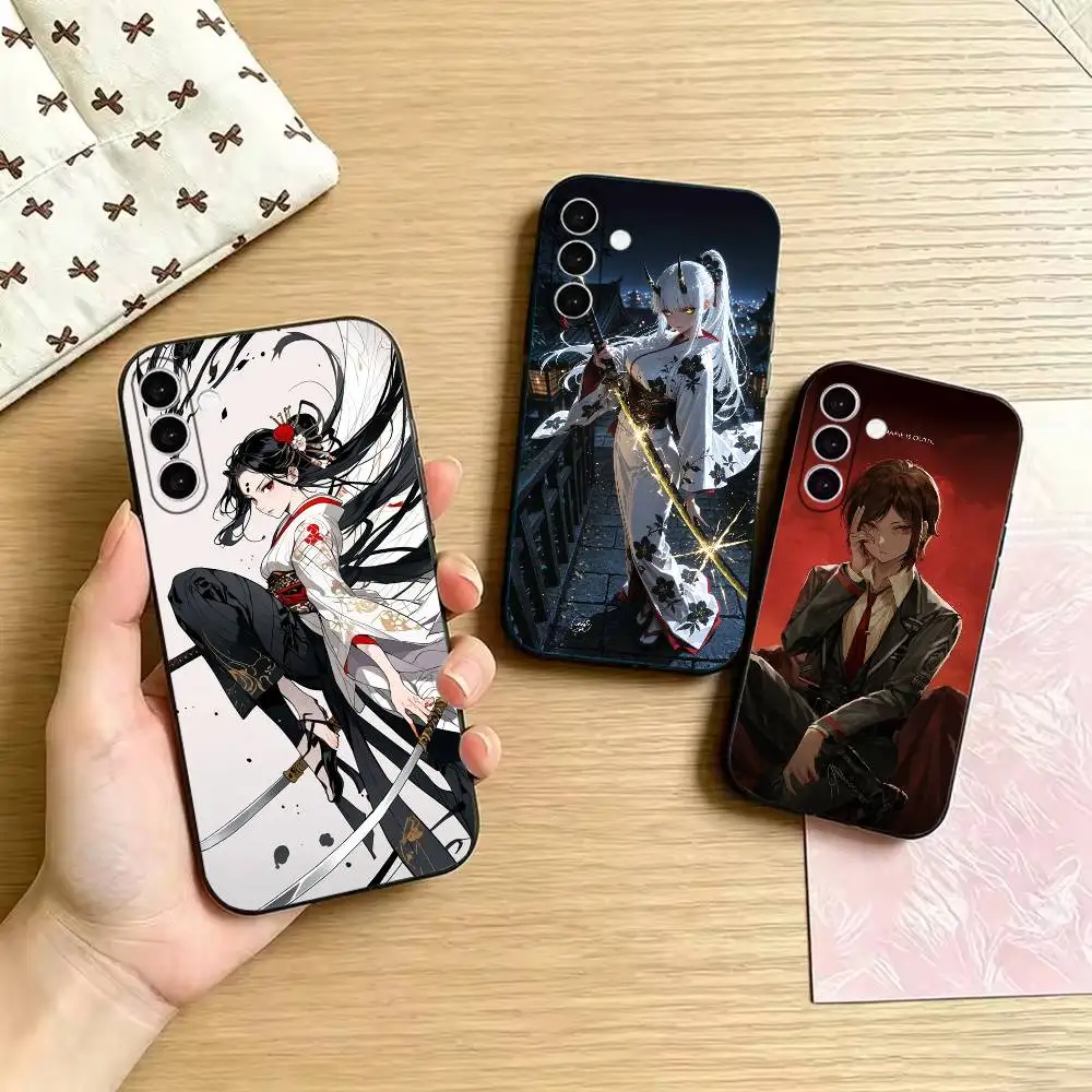 Anime Samurai Girl Soft Black Cover, Fit for Samsung Galaxy A02S,A12,A22,A32,A42,A52,A21S,A31,A41,A51,A71,A72,A73,A30S